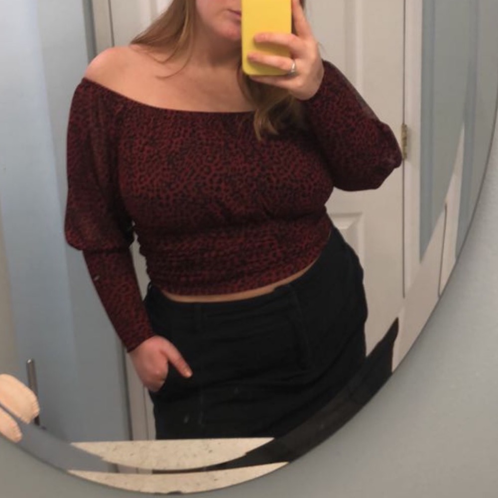 Red mesh animal print Express top